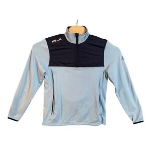 RLX Ralph Lauren Mens Quarter Zip Pullover Light Blue Navy Golf Jacket Small